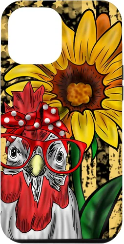 Vista 25 de iPhone 16 doméstico pollo vidrio bandera americana girasol retro divertido caso