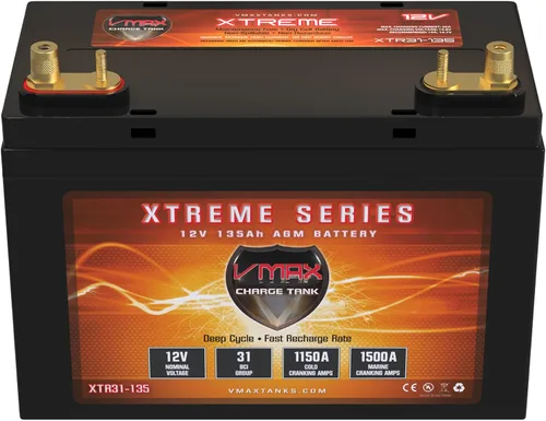 Vista 4 de (2) XTR31-135 Baterías de motor de arrastre de 24 voltios, 135 amperios horas, VMAX Group 31 12V AGM, ciclo profundo, sin mantenimiento, sellado