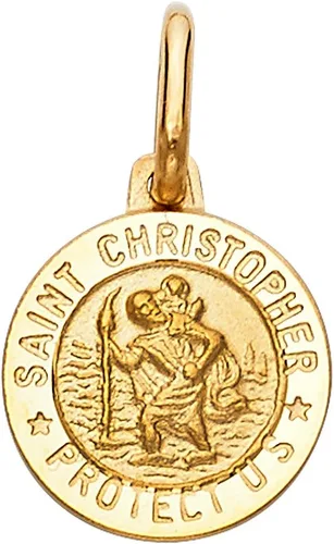 Vista 2 de Collar con colgante de medalla de San Cristóbal de oro amarillo de 14 quilates, amuleto con cadena Singapur de 0.035 in