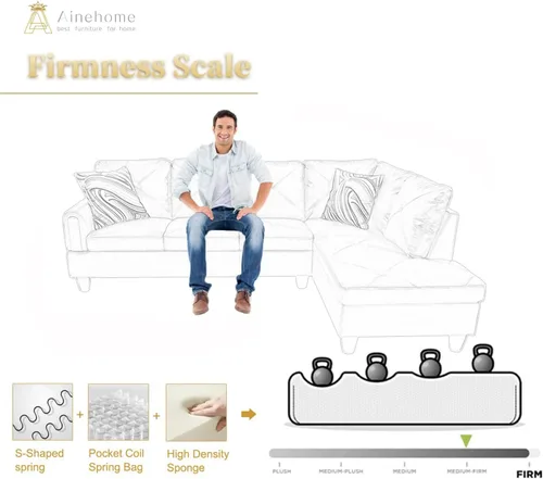 Vista 6 de A Ainehome Juego de sofá de sala de estar, 2 piezas, sofá seccional en forma de L, sofá de piel sintética con diván para sala de A-Negro