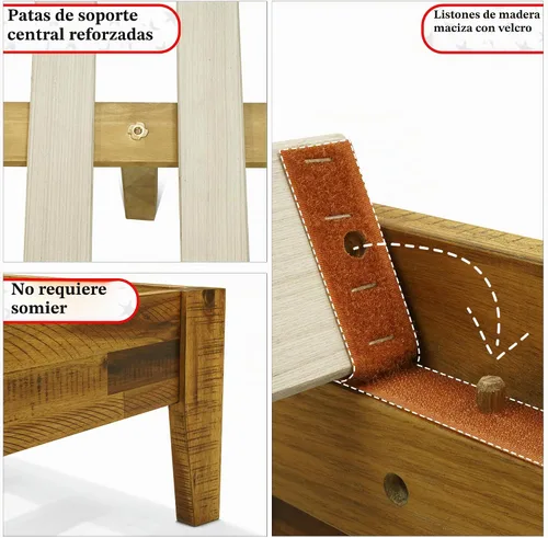 Vista 8 de Acacia Sierra Marco de cama con cabecero de madera maciza, base de cama Queen, cabecera alta de madera compatible con todo tipo de colchones,