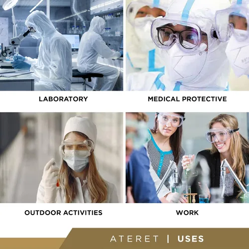 Vista 5 de ATERET Gafas de seguridad protectoras antivaho I Gafas ligeras ajustables con lentes transparentes I Gafas de protección contra salpicaduras químicas