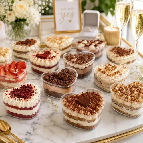 Vista 3 de Restaurantware Mini recipientes de 4.7 onzas, 100 recipientes desechables para postres, diseño duradero en forma de corazón, vasos de plástico
