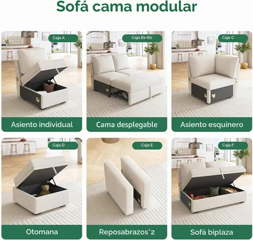 Vista 5 de HONBAY - Asiento individual para sofá cama modular con cama extraíble, sillón sin brazos personalizable para sofá modular, color beige