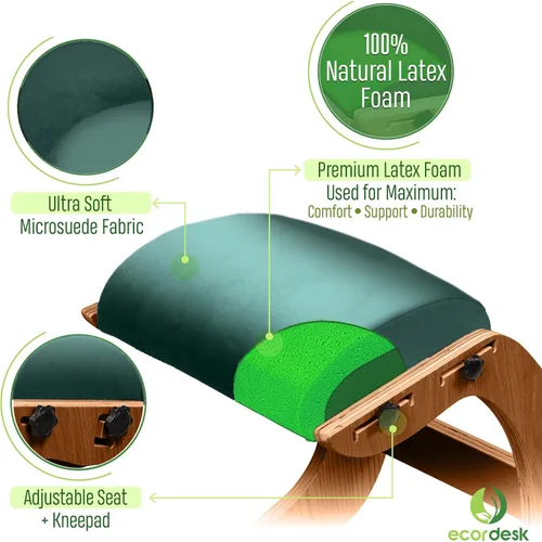 Vista 3 de Silla ergonómica, asiento ajustable, silla de oficina para escritorio, corrector de postura, cojín cómodo de alta calidad, mecedora de madera (verde)