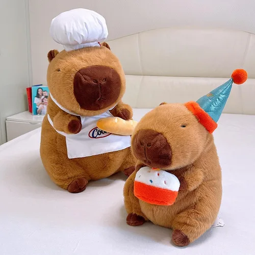 Vista 9 de Peluche de Capibara con Sombrero de Cumpleaños Azul y Lazo de 9 Pulgadas, Lindo Animal de Peluche Suave para Fiestas, Decoración de Fiesta, Juguetes