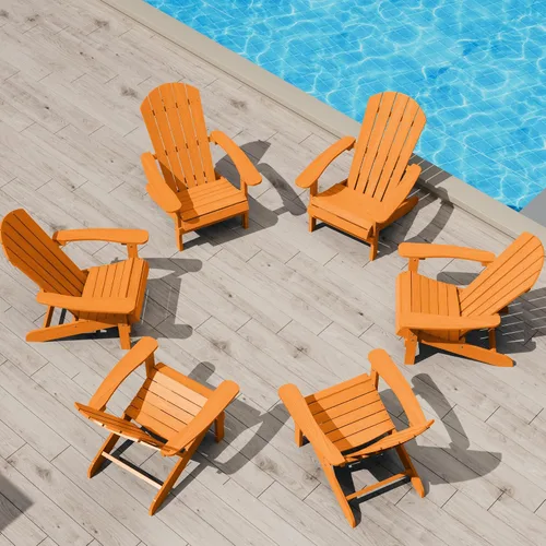 Vista 12 de YEFU Silla Adirondack de plástico resistente a la intemperie, sillas de patio con instalación fácil en 5 pasos, se ve exactamente como madera real