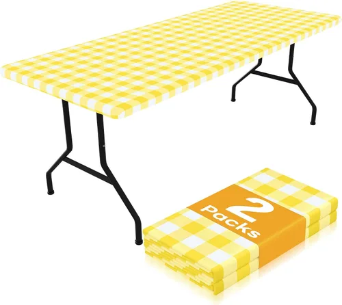 Vista 17 de Smiry Mantel de Mesa de Picnic Paquete de 2, Manteles Ajustables Elásticos Impermeables para Mesas Rectangulares de 18 x 72 pulgadas, Mantel
