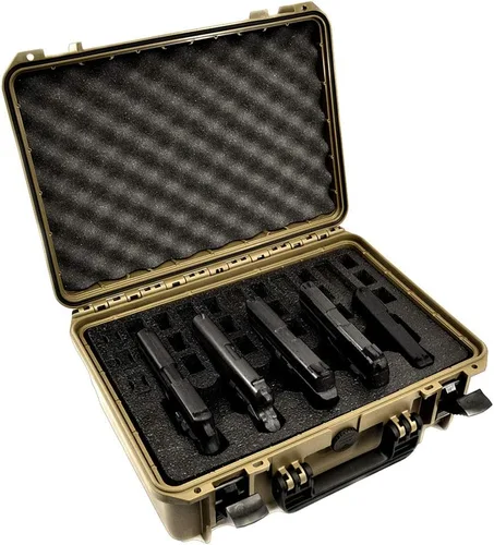 Vista 12 de Estuche para Armas de 5 Pistolas y 18 Cargadores con Inserción de Espuma Personalizada MyCaseBuilder - Impermeable, Resistente - Porta Armas