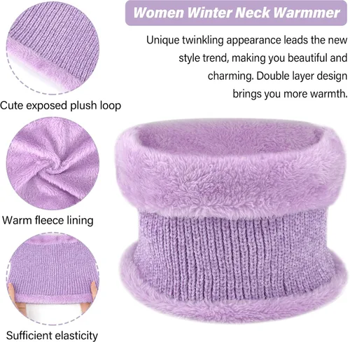 Vista 3 de Gorros de invierno para mujer, bufanda, calentador de cuello, guantes de pantalla táctil, con forro polar cálido, gorras de calavera de punto