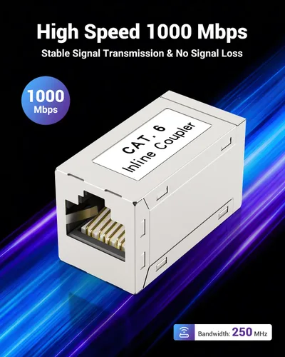 Vista 2 de VCELINK Acoplador blindado RJ45, extensor Ethernet CAT6, paquete de 2 Soporte PoE CAT6/CAT5E/CAT5 Extensor de cable Ethernet Extensor hembra a