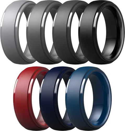 Vista 6 de ThunderFit Anillos de silicona para hombres, bandas de boda de goma con Pack A: Negro carbón
