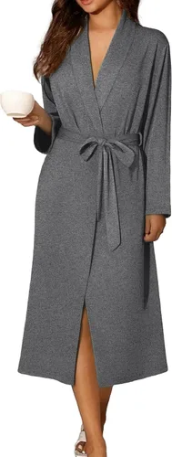 Vista 6 de Ekouaer Batas para mujer de manga larga, kimono de punto, bata de baño, ropa de dormir suave y ligera de algodón para damas Azul