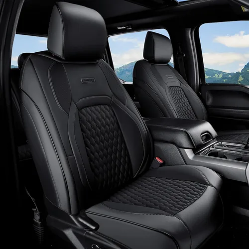 Vista 88 de Coverado Juego completo de fundas de asiento de ajuste personalizado para Chevy Silverado/GMC Sierra 2014-2018 1500, 2015-2019 2500HD 3500HD Negro