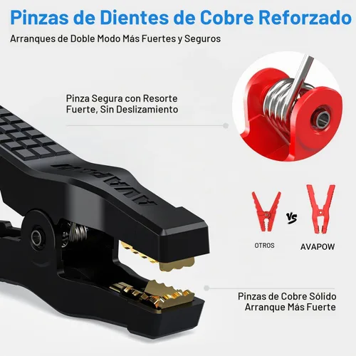 Vista 6 de AVAPOW TJ18 Arrancador de coche – 5000A 12V batería arrancador portátil Negro