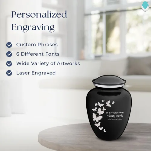 Vista 6 de Geturns Embrace Pequeñas Urnas Personalizadas de Mariposa para Cremación de Cenizas Humanas Urnas Funerarias Negras para Hombres y Mujeres 20 kg