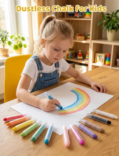 Vista 3 de Juego de tizas para acera con soporte para niños, 24 tizas lavables para niños pequeños en 12 colores para pizarra, dibujo, escritura, juguetes