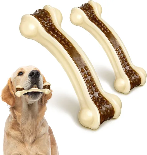 Vista 8 de Sosation Juguetes para perros en forma de huesos para masticadores agresivos, paquete de 2 juguetes navideños para masticar perros, dentición