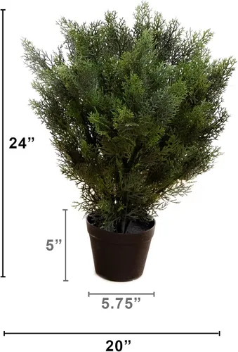 Vista 2 de Nearly Natural Arbusto artificial de cedro de 2 pies (interior/exterior) Textured Adjustable Branches, Maintenance-Free, Black Nursery Pot