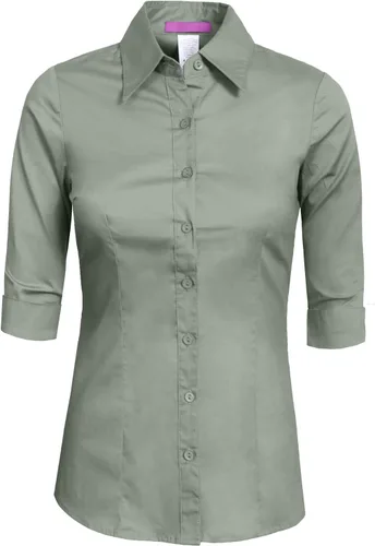 Vista 30 de NE PEOPLE Camisa de oficina con botones y manga 3/4 a medida para mujer