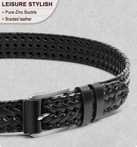 Vista 2 de BULLIANT Cinturones para hombre, cinturones trenzados de cuero para hombre, jeans casuales para golf, Anyfit, caja de regalo