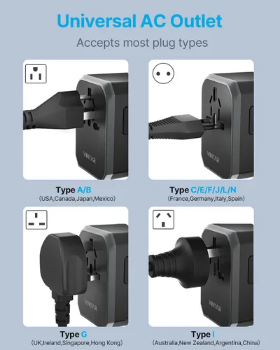 Vista 5 de VINTAR - Adaptador de viaje universal, adaptador de corriente internacional GaN de 70 W con 5 puertos USB (3 USB-C), adaptador de enchufe de viaje