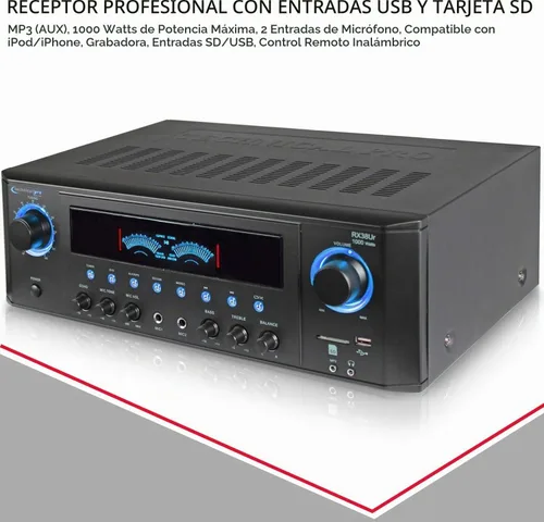 Vista 2 de Receptor estéreo casero profesional de 1000 vatios con entradas de tarjeta