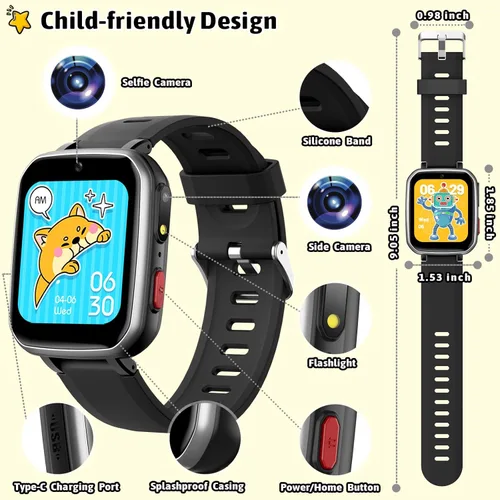 Vista 2 de zicor Reloj de juego para niños con 26 juegos de rompecabezas, doble cámara, reproductores de video personales, podómetro, grabadora de video