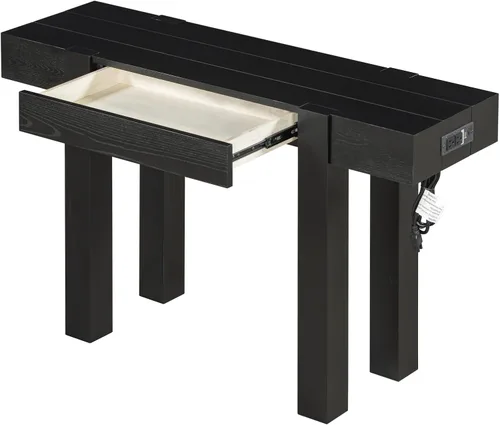 Vista 9 de Mesa de consola de entrada, sofá largo estrecho para pasillo, mesa de vestíbulo detrás del sofá, retro con cajón oculto, toma de corriente lateral