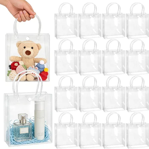 Vista 19 de BadenBach - 24 bolsas pequeñas de regalo transparentes con asas, 5.1 x 5.9 x 2.8 pulgadas, mini bolsa de plástico transparente para fiesta, bolsa