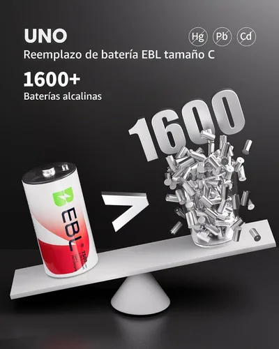 Vista 6 de EBL Baterías C recargables de litio de 7500 mWh, carga rápida USB-C