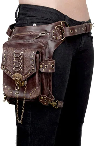 Vista 3 de UIYTR Steampunk - Bolsa de motocicleta retro para mujer estilo retro estilo gótico para mujer color marrón