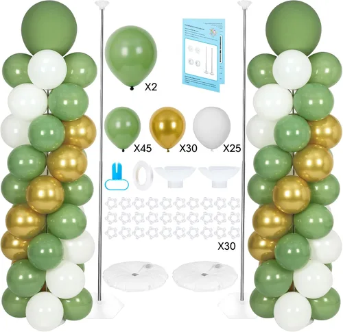 Vista 9 de Soporte de columna para globos con 102 globos, juego de 2 columnas de globos, soporte de torre de globos de metal con base para piso, altura