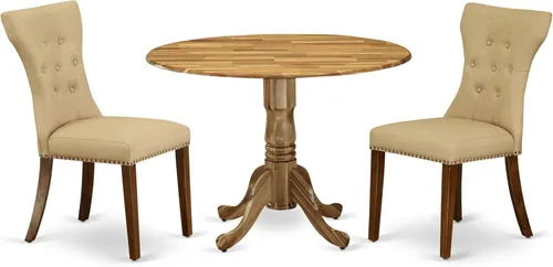 Vista 24 de East West Furniture DLGA3-AWA-03 - Juego de mesa de comedor de 3 piezas que contiene una mesa de cocina redonda con gotas y 2 sillas Parson, 42 x 42