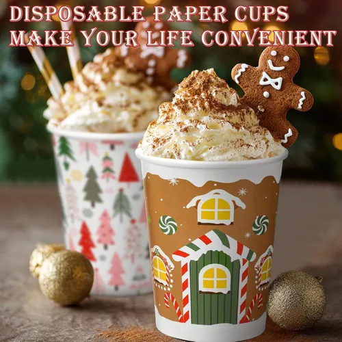 Vista 5 de Gerrii 150 Piezas Vasos de Papel Desechables de Navidad de 9 oz Vasos de Papel de Chocolate Caliente Cacao Vasos para Bebidas de Invierno 5 Diseños