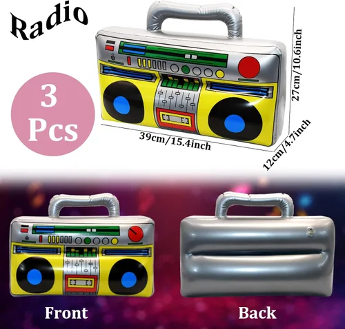Vista 2 de 5 piezas de radio inflable Boombox teléfono móvil inflable de los años 80 y 90 decoraciones de fiesta accesorios de fotos para decoraciones