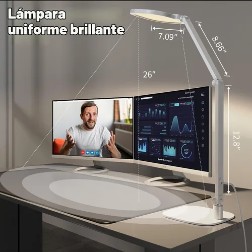 Vista 6 de Lámpara de escritorio LED para oficina en casa, luz de escritorio para videollamada, luz de computadora de 3 temperaturas de color y 10 niveles