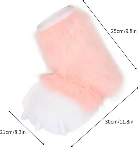 Vista 3 de Pantuflas peludas con patas de oso, gato, lobo, zorro, animales, botas peludas, accesorios de disfraz para adultos, Halloween, cosplay