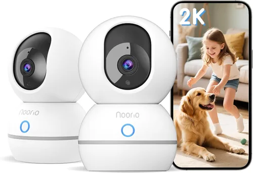 Vista 9 de Noorio Cámara de seguridad para interiores, cámara UHD de 4 MP para mascota/perro de 360 grados para seguridad del hogar, llamada de un solo toque