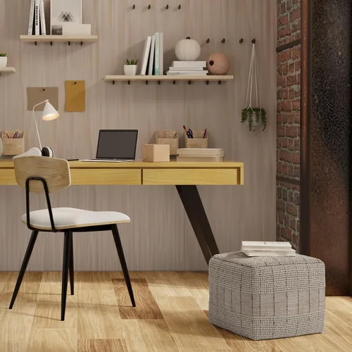 Vista 2 de SIMPLIHOME Elmer Puf cuadrado – 18 pulgadas de ancho tejido a mano yute y algodón otomano en color natural y gris, reposapiés contemporáneo