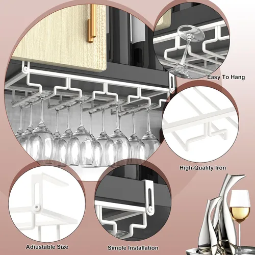 Vista 3 de AUHOKY Estante ajustable para copas de vino debajo del gabinete, soporte de metal para copas de vino de 4 filas, sin perforaciones, organizador