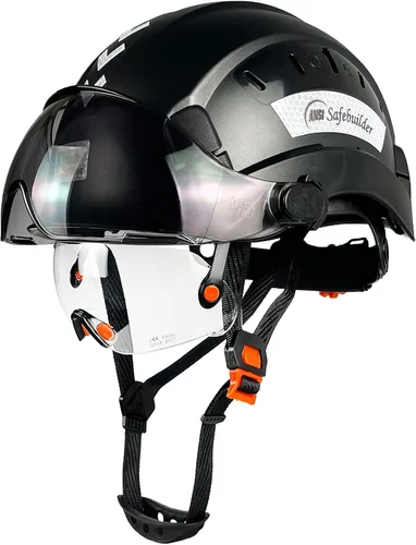 Vista 9 de SAFEBUILDER Casco de seguridad de construcción con visera incorporada Casco duro ABS con visera Ventilación ajustable Casco de trabajo Protección