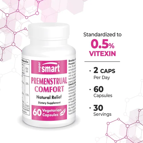 Vista 4 de SuperSmart - Comodidad premenstrual (fórmula avanzada) - Suplemento Vitex Chasteberry para mujeres - Vitex Agnus-Castus y vitamina B6 Sin OMG