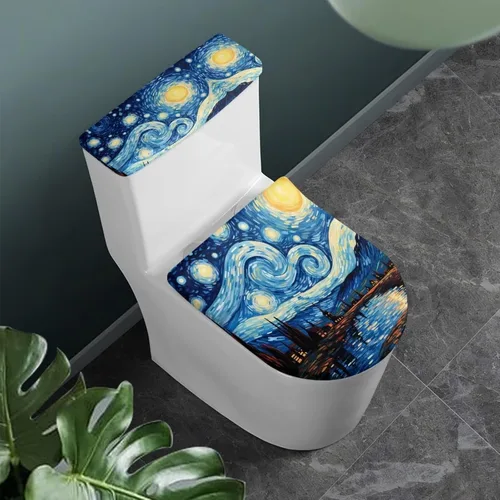 Vista 12 de Flashideas Juego de cubierta para tanque y tapa de inodoro con estampados de patas de perro coloridas - Elástico, se adapta a la mayoría de tanques