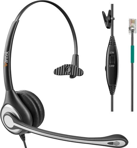 Vista 8 de Wantek Auriculares de teléfono con micrófono con cancelación de ruido, auriculares RJ9 compatibles con ajuste de volumen, interruptor de control