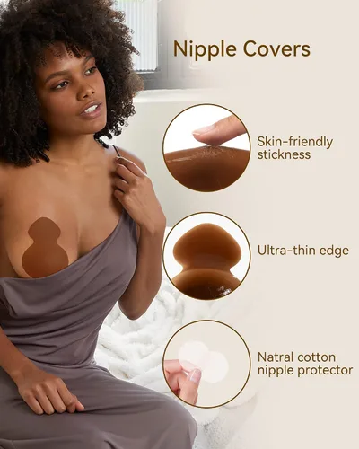 Vista 2 de Niidor Pasties Nipple Covers, Ultra-thin Adhesive Silicone Nipple Padding Cover, Reusable Invisible Breast Petals for Women