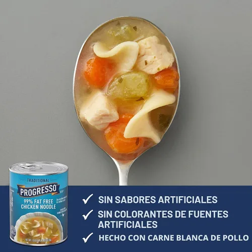 Vista 4 de Progresso Sopa tradicional enlatada de fideos de pollo 99% sin grasa, 19