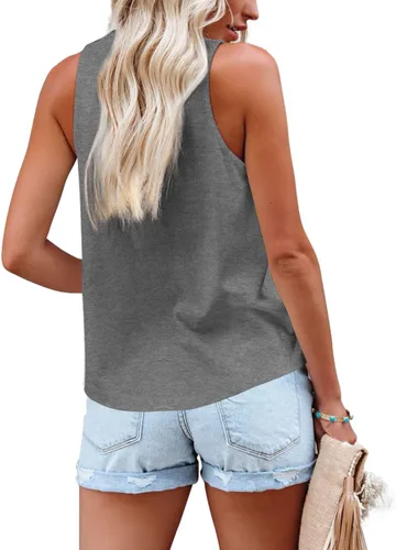 Vista 4 de BESFLY Camiseta sin mangas para mujer, cuello redondo, ajuste holgado, ligera, con bolsillo