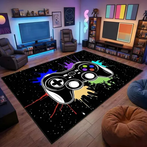 Vista 31 de Alfombra de suelo con estampado de videojuegos 3D para niños, alfombra pequeña roja para dormitorio, tapete de piso para habitación de niños
