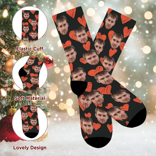 Vista 2 de D-Story Calcetines de cara personalizados, foto personalizada en calcetines, calcetines deportivos unisex para hombres y mujeres
